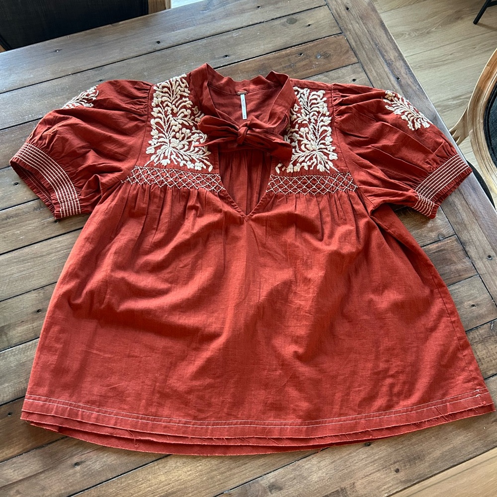 Free People Dreaming About You Wild West Brown Blouse M